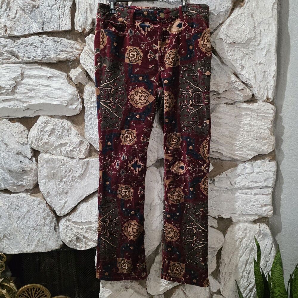 Lauren Ralph Lauren Velvet Tapestry Bootcut Pants Womens 12 Motif Rug Pattern